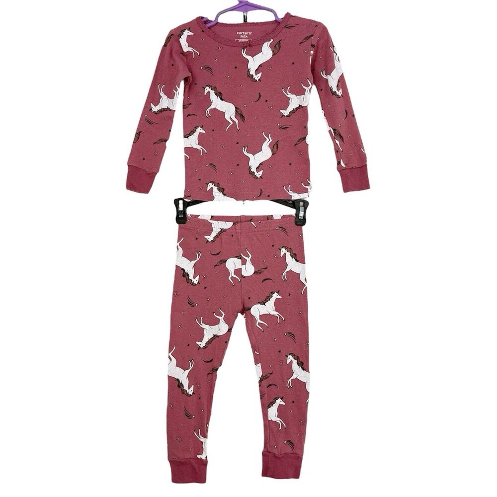 Carter's PJ Set Long Sleeve Shirt & Pants Set Unicorn Pink Girls Toddler 2T/2A
